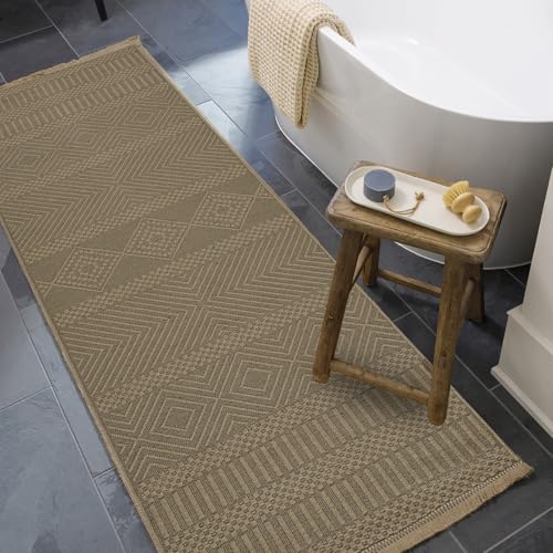 Livabliss Mythri Ricadi Washable Runner 79x220 cm, Hallway, Kitchen & Living Room, Geometric Boho Style, Easy Care, Tan Beige