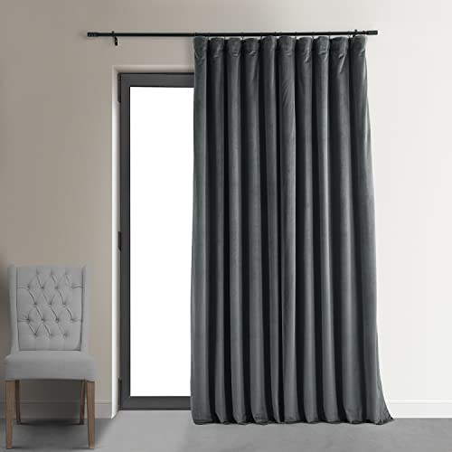 HPD Half Price Drapes HPD VPCH-VET1222-96 100 x 98-inch Extra Wide Velvet Blackout Curtains, Natural Grey, Polyester Blend, 100 in x 96 in