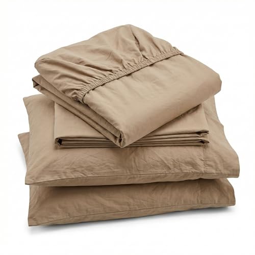 Peru Pima, Bedding Bed Sheets Set with 4 Pieces, 415 Thread Count, Percale, 100% Peruvian Pima Cotton, Hotel Luxury Quality, Extra Soft and Cooling Sheets, Queen Size, Latte Solid Color