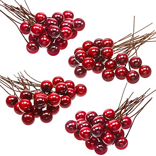BBTO 100pcs 10mm Artificial Holly Berries on String Christmas Tree Decoration Flower Wreath DIY Wine Red