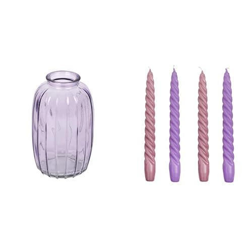 Lilac Glass Bud Vase & Spiral Twisted Lilac Candles Spring Table Bundle