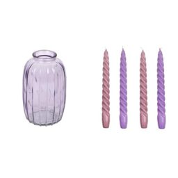 Lilac Glass Bud Vase & Spiral Twisted Lilac Candles Spring Table Bundle