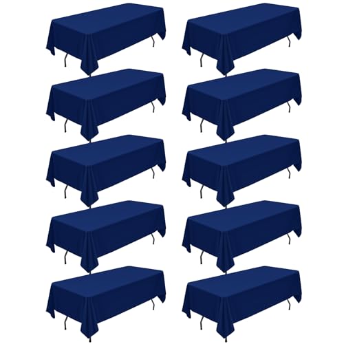 10 Packs Navy Blue Polyester Tablecloth 60 x 126 inch Rectangle Table Cloth for 8 Foot Tables Wrinkle Resistant Washable Fabric Table Cover Polyester Navy Blue Table Cloth for Party,Wedding, Banquet