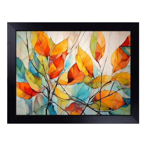 Lap Tray with Bean Bag Cushion, Leaf Abstract - Handmade in the UK, Raised Wooden Edge, Padded Cushion, Heat-Resistant Wipe-Clean Surface, for Meals, Laptops and Crafts