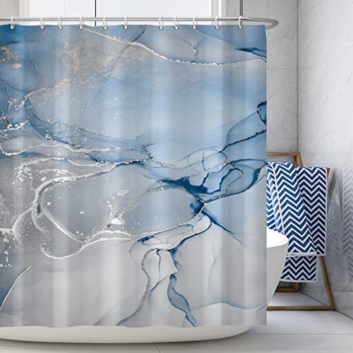 AWERT Blue Marble Shower Curtain for Bathroom Modern Blue White Marble Ink Shower Curtain with Hooks Washable Bathroom Accessories Bathtub Decor 72x78inch