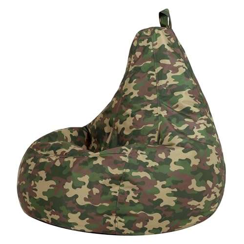 icon Dalton Gaming Bean Bag Chair, Camouflage Green, Water Resistant Fabric, Recliner Beanbag for Indoor and Outdoor Use with Filling Included, Gaming, Bedroom, Living Room, Garden