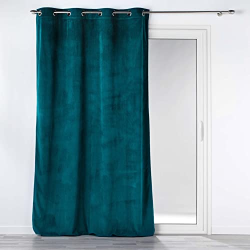 Douceur d'Intérieur, 140 x 260 cm Teal Corduroy Plain Casual Eyelet Curtain