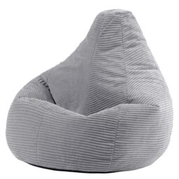 icon Dalton Cord Bean Bag Chair, Grey, Large Adult Bean Bag with Filling Included, Comfy Chair, Living Room Furniture, Bedroom Furniture