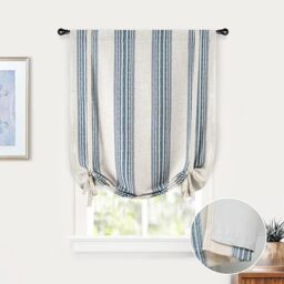 DriftAway Chris Double Layer Linen Blackout Tie Up Curtains Thermal Insulated Fully Lined Vertical Striped Balloon Roman Shade Bathroom Window Adjustable Rod Pocket 25 Inch by 47 Inch Jean Navy