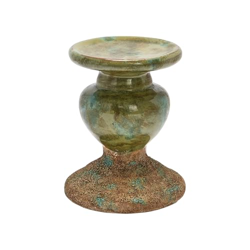 Creative Co-Op Two Tone Distressed Green Terracotta Sculpture Candle Holder