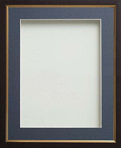 Frame Company Drayton Range with Gold Detail Picture Photo Frame with Blue Mount for Image Size 5 x 5 Inches, Plastic - 8 x 8 Inches, Black