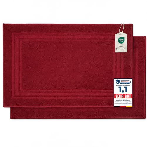 Komfortec Bath Mat Set, 2 Pieces, Terry Cloth Shower Mat, Washable Shower Mat & Bath Mat, 600 g/m² & 100% Cotton, Absorbent & Quick Drying, 50 x 70 cm, Aurora Red