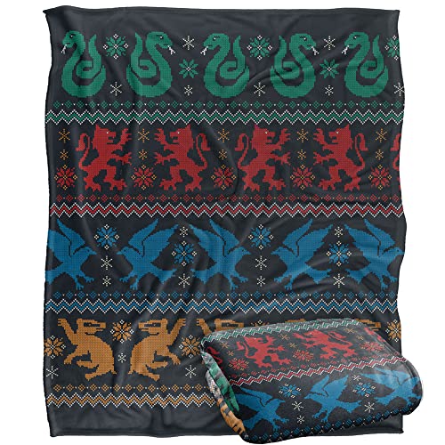 HARRY POTTER and The Deathly Hallows Part 2 Blanket, 152 x 127 cm House Crests Silky Touch Super Soft Throw Blanket