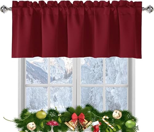 "JIUZHEN Burgundy Valances for Windows Rod Pocket Room Darkening Small Window Curtains for Kitchen/Bathroom, 52"" W x 14"" L, 1 Panel"