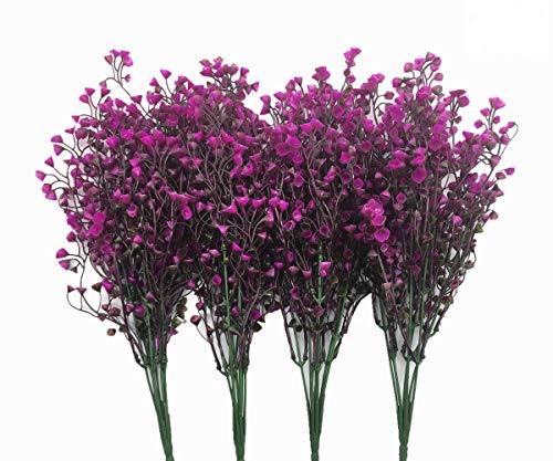 CATTREE Artificial Shrubs Bushes, Plastic Fake Green Plants for Wedding Indoor Decor Home Garden Verandah Kitchen Office Table Centerpieces Arrangements Christmas Decoration Fuchsia 4 pcs