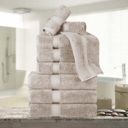 Superior Egyptian Cotton Pile 9 Piece Towel Set, Includes 3 Bath, 3 Hand, 3 Face Towels/Washcloths, Ultra Soft Luxury Towels, Thick Plush Essentials, Guest Bath, Spa, Hotel Bathroom, Stone
