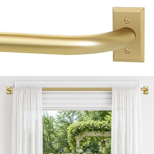 ZYRW Gold Wrap Around Curtain Rod, 28-48 Inches, Room Darkening, Blackout, Heavy Duty, Modern Decorative, Metal, Matte Finish
