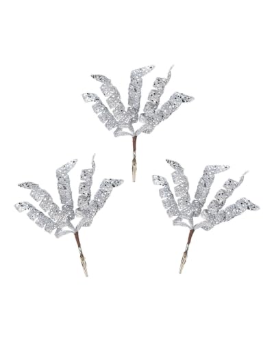 Set of 3 Silver Glitter Spiral Christmas Tree Picks, 18cm Sprays