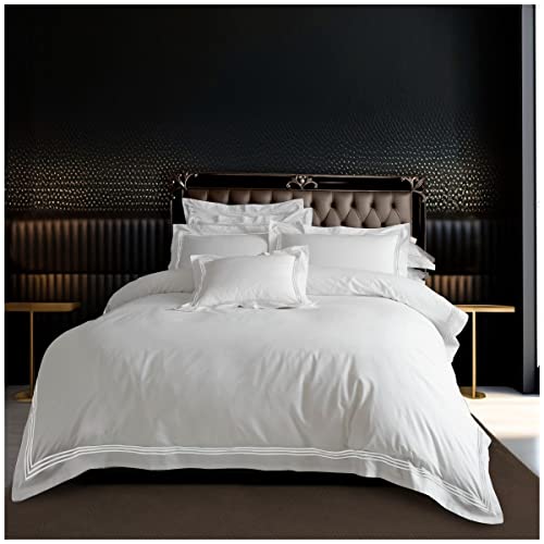 GC GAVENO CAVAILIA Luxury Plain Dyed Duvet Cover, Bordered Striped Polycotton Bedding, White/White, King