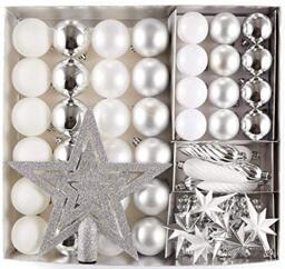 HEITMANN DECO Set of 50 Christmas Tree Decorations with Lace - Plastic Christmas Decorations White Silver for Hanging