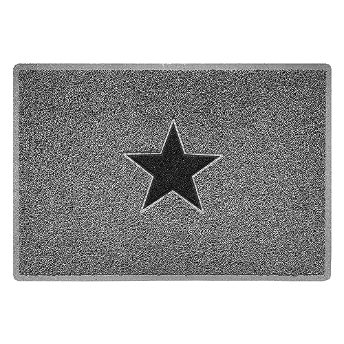 Nicoman STAR Door Mat|Entrance Barrier Dirt-Trapper Floor Mat|Patio Garden Conservatory Doormat|Indoor Outdoor Matt|Grey with Black Star, Large 90x60cm/3x2ft