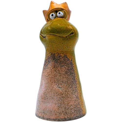 Ceramic Fence Stake, Fence Stool, Fence Figure, Garden Decoration, Decorative Figure for Garden Fence as Frog Prince Stoneware in Green, L x W x H 8 x 18 cm