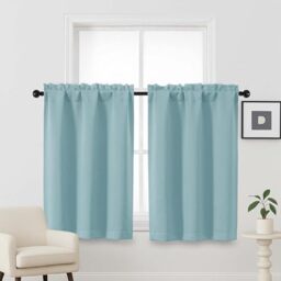 OVZME Turquoise Blackout Curtains for Small Window Treatment, Light Blocking Short Kitchen Window Curtains Over Sink, Dual Rod Pocket Half Window Tiers for Bathroom Basement, 2x40Wx36L Inches