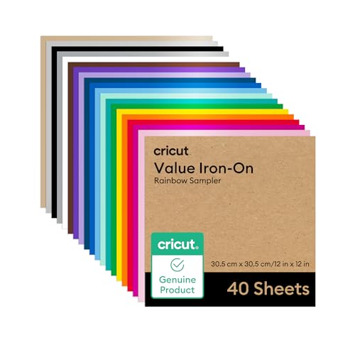 "Cricut HTV Heat Transfer Vinyl Sheets - 40 Pack - 30.5 cm ?? 30.5 cm (12"" ?? 12"") - Iron-On HTV Vinyl Sheets for Fabric, Ideal for Custom T-Shirts & DIY Projects"