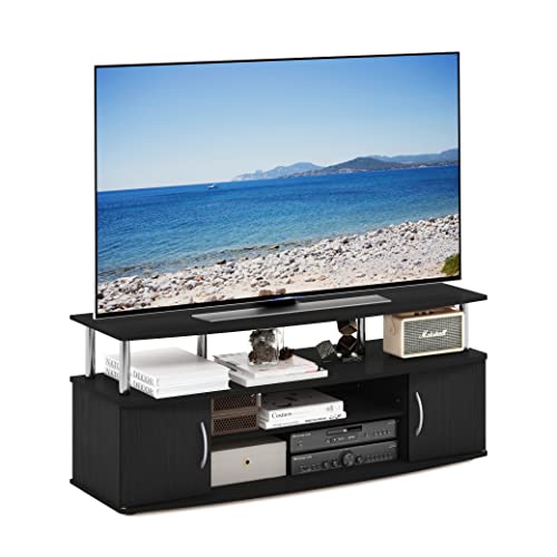 Furinno JAYA TV Stand, Entertainment Center, TV Console, for TV up to 55 Inch, with 2 Doors and Cable Management Holes, for Living Room, Bedroom, Americano/Stainless Steel Tubes