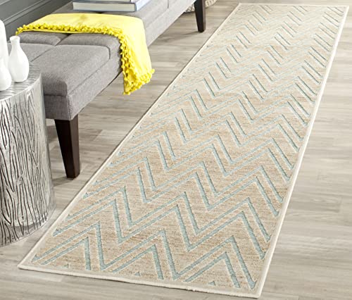 Safavieh Transitional Indoor Woven Runner Area Rug, Paradise Collection, PAR356, in Stone / Aqua, 66 X 244 cm for Living Room, Bedroom or Any Indoor Space