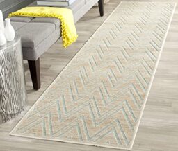 Safavieh Transitional Indoor Woven Runner Area Rug, Paradise Collection, PAR356, in Stone / Aqua, 66 X 244 cm for Living Room, Bedroom or Any Indoor Space