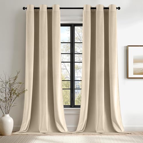 ANRODUO Beige Velvet Curtains 108 Inches Long for Bedroom 2 Panels - Luxury Room Darkening Curtains for Living Room Privacy, Thermal Insulated Soundproof, Grommet Design, W42xL108