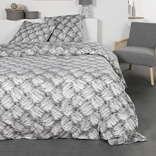 Today Flannel Duvet Cover Set, Cotton, Grey, Jumeau
