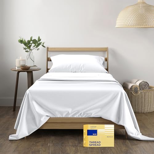 600-Thread-Count Egyptian Cotton Quality Sheet Set - Luxury Twin XL Size Cooling Bed Sheets for Hot Sleepers - Deep Pocket Fitted & Flat Sheets - 3 Pc Soft White Sheets for College Dorm Room Mattress