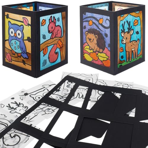 Baker Ross VC303 Autumn Colour in Tealight Holder Kits Pack of 5, Autumn tealight Craft, colourin Lanterns, Woodland Craft for Kids