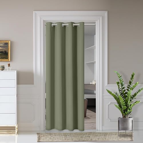"AOSKY Door Curtains for Doorway Privacy, Olive Green Grommet Closet Curtains for Bedroom, Door Window Curtain, Light Blocking Thermal Insulation Drapes for Living Room Set of 1 Panels, 52"" W x 72"" L"