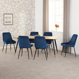 Seconique Hamilton Large Dining Set with Avery Chairs in Medium Oak/Blue