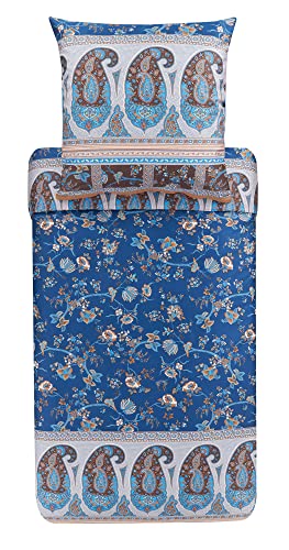 Bassetti Genova B1 9323464 Bed Linen Set Cotton Mako Satin in Blue 2-Piece with Zip Closure 200 x 200 cm / 80 x 80 cm