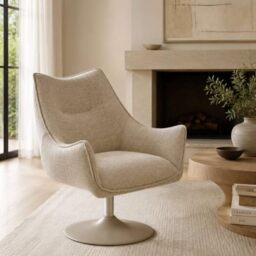 Julian Bowen Caspian Accent Chair with Swivel, Upholstered Cream - W73xD71 - Retro Lounge Chair in Chenille Fabric for Living Room & Home Office, Solid Back, H88cm