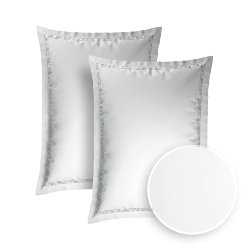 Pure Cotton Set of 2 pillowcases 50 x 70 cm - 100% organic cotton satin, 200 thread count, 120 g/m², easy to iron, soft, safe, no harmful substances, Oeko-Tex certified - Céleste - grey/white