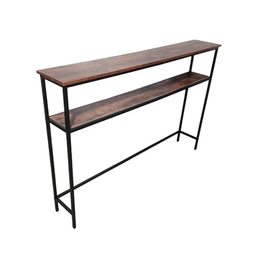 Relaxdays console table, HWD: 80x120x20 cm, 2 shelves, metal & MDF, narrow console, hallway, entrance, brown/black