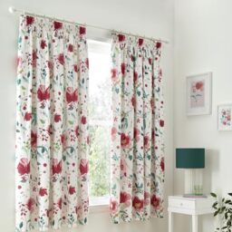 "Dreams & Drapes Abstract Poppy Lined Pencil Pleat Curtains – Pair of Fully Lined Floral Window Drapes, 66"" Width x 72"" Drop (168 x 183cm), Traditional Printed Design, Matching Duvet Set Available"