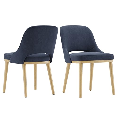 Dining Chairs Set of 2, Upholstered Dining Room Chairs with Chenille Fabric, Ergonomic Backrest, High Density Cushion & Rubber Wood Frame, Modern Kitchen Chairs for Dining Room, Living Room, Blue