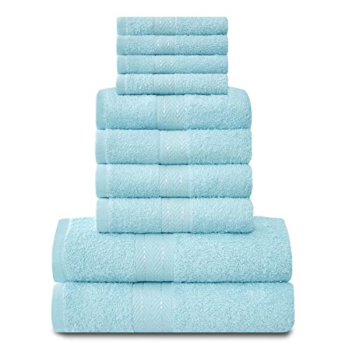 GC GAVENO CAVAILIA Towels Family Bale Set - 10 Piece 100% Egyptian Cotton, 4x Face 4x Hand 2x Bath Towel, Premium Quality Highly Water Absorbent Bathroom Accessories, Machine Washable, Aqua, 544630