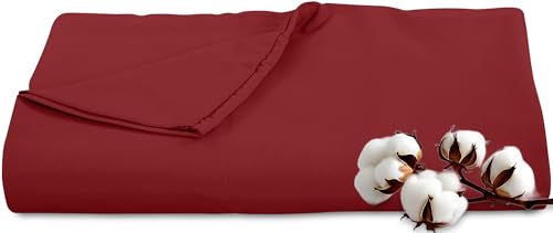 Royale Linens 300 Thread Count 100% Long Staple Combed Cotton Flat Sheet - Super Soft - Top Sheets - Full Flat Sheet Sold Separately - Breathable, Cool & Crisp Percale Sheets Only (Full, Red)