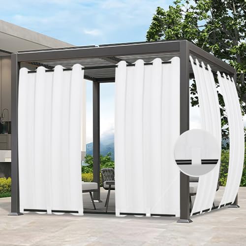 Easy-Going Outdoor Curtains Waterproof Windproof Weatherproof Curtain for Patio, Cabana, Porch, Pergola and Gazebo, Grommet Top and Tab Bottom Drape, 1 Panel, 54x120 inch, White
