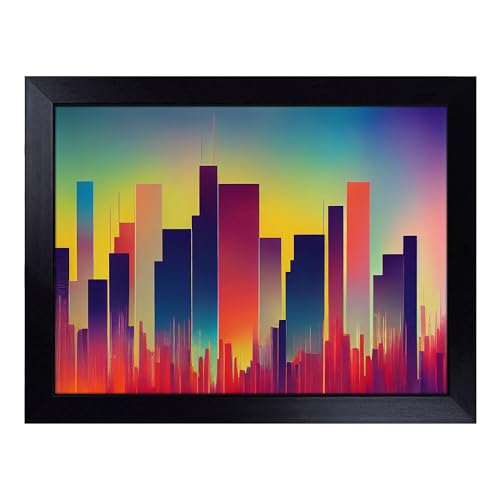 Lap Tray with Bean Bag Cushion, Snazzy Skyscraper Skyline Abstract - Handmade in the UK, Raised Wooden Edge, Padded Cushion, Heat-Resistant Wipe-Clean Surface, for Meals, Laptops and Crafts