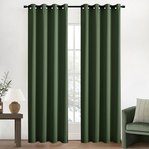 XTMYI Dark Olive Green Blackout Curtains 84 Inch Long Set of 2 Panels for Bedroom Eyelet Thermal Insulated Blackout Curtains for Living Room 84 Inch Long