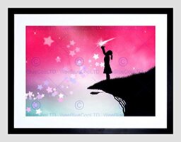 Wee Blue Coo Nursery Silhouette Pink Sky Stars Girl Kids Bedroom Framed Wall Art Print
