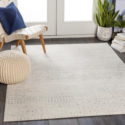 Livabliss Induja Limeux Geometric Scandi Style Floor Covering 140x200 cm – Neutral Abstract Boho Design for Living Room, Dining & Kitchen, Easy Care Pile, Grey & White